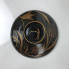 Japanese Lacquer Wood Lidded Bowl Nimonowan Vtg Makie Bird Black Gold LB122