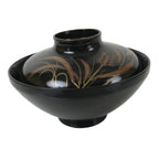 Japanese Lacquer Wood Lidded Bowl Nimonowan Vtg Makie Bird Black Gold LB122