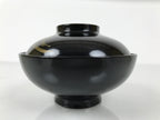 Japanese Lacquer Wood Lidded Bowl Owan Vtg Makie Black Gold Pinecone Needle LB17