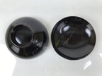 Japanese Lacquer Wood Lidded Bowl Owan Vtg Makie Black Gold Pinecone Needle LB17