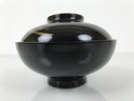 Japanese Lacquer Wood Lidded Bowl Owan Vtg Makie Black Gold Pinecone Needle LB172