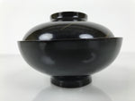 Japanese Lacquer Wood Lidded Bowl Owan Vtg Makie Black Gold Pinecone Needle LB172