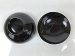 Japanese Lacquer Wood Lidded Bowl Owan Vtg Makie Black Gold Pinecone Needle LB172