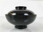 Japanese Lacquer Wood Lidded Bowl Owan Vtg Makie Black Gold Pinecone Needle LB173