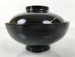 Japanese Lacquer Wood Lidded Bowl Owan Vtg Makie Black Gold Pinecone Needle LB173