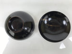 Japanese Lacquer Wood Lidded Bowl Owan Vtg Makie Black Gold Pinecone Needle LB173