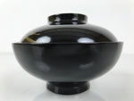 Japanese Lacquer Wood Lidded Bowl Owan Vtg Makie Black Gold Pinecone Needle LB174