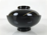 Japanese Lacquer Wood Lidded Bowl Owan Vtg Makie Black Gold Pinecone Needle LB174