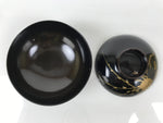 Japanese Lacquer Wood Lidded Bowl Owan Vtg Makie Black Gold Pinecone Needle LB174