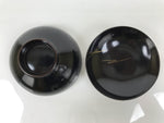 Japanese Lacquer Wood Lidded Bowl Owan Vtg Makie Black Gold Pinecone Needle LB174