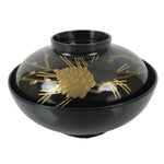 Japanese Lacquer Wood Lidded Bowl Owan Vtg Makie Black Gold Pinecone Needle LB174