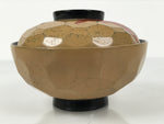 Japanese Lacquer Wood Lidded Bowl Owan Vtg Makie Dragonfly Black Brown Red LB166