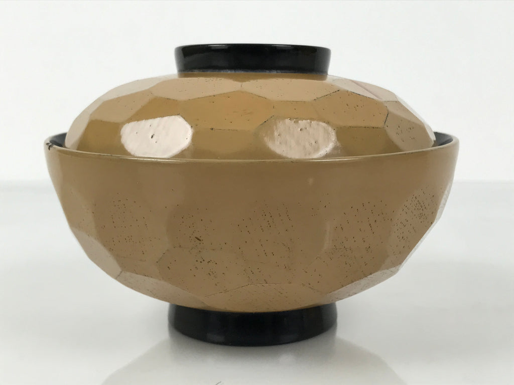 Japanese Lacquer Wood Lidded Bowl Owan Vtg Makie Dragonfly Black Brown Red LB166