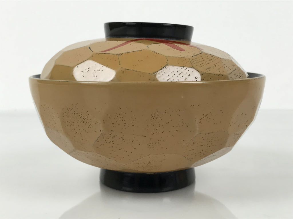 Japanese Lacquer Wood Lidded Bowl Owan Vtg Makie Dragonfly Black Brown Red LB166