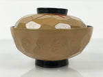 Japanese Lacquer Wood Lidded Bowl Owan Vtg Makie Dragonfly Black Brown Red LB166