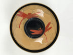 Japanese Lacquer Wood Lidded Bowl Owan Vtg Makie Dragonfly Black Brown Red LB166
