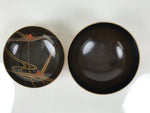 Japanese Lacquer Wood Lidded Bowl Owan Vtg Makie Dragonfly Black Brown Red LB166