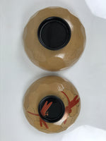 Japanese Lacquer Wood Lidded Bowl Owan Vtg Makie Dragonfly Black Brown Red LB166