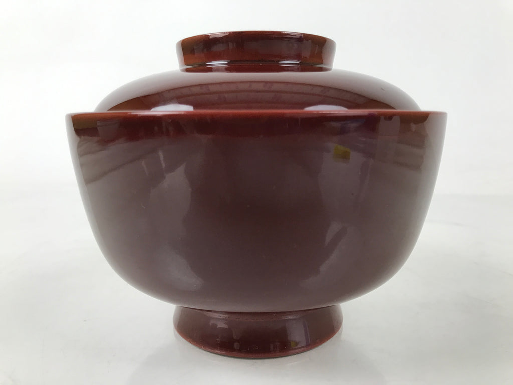 Japanese Lacquer Wood Lidded Rice Bowl Vtg Echizen-Nuri Round Brown Red LWB112