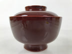 Japanese Lacquer Wood Lidded Rice Bowl Vtg Echizen-Nuri Round Brown Red LWB112