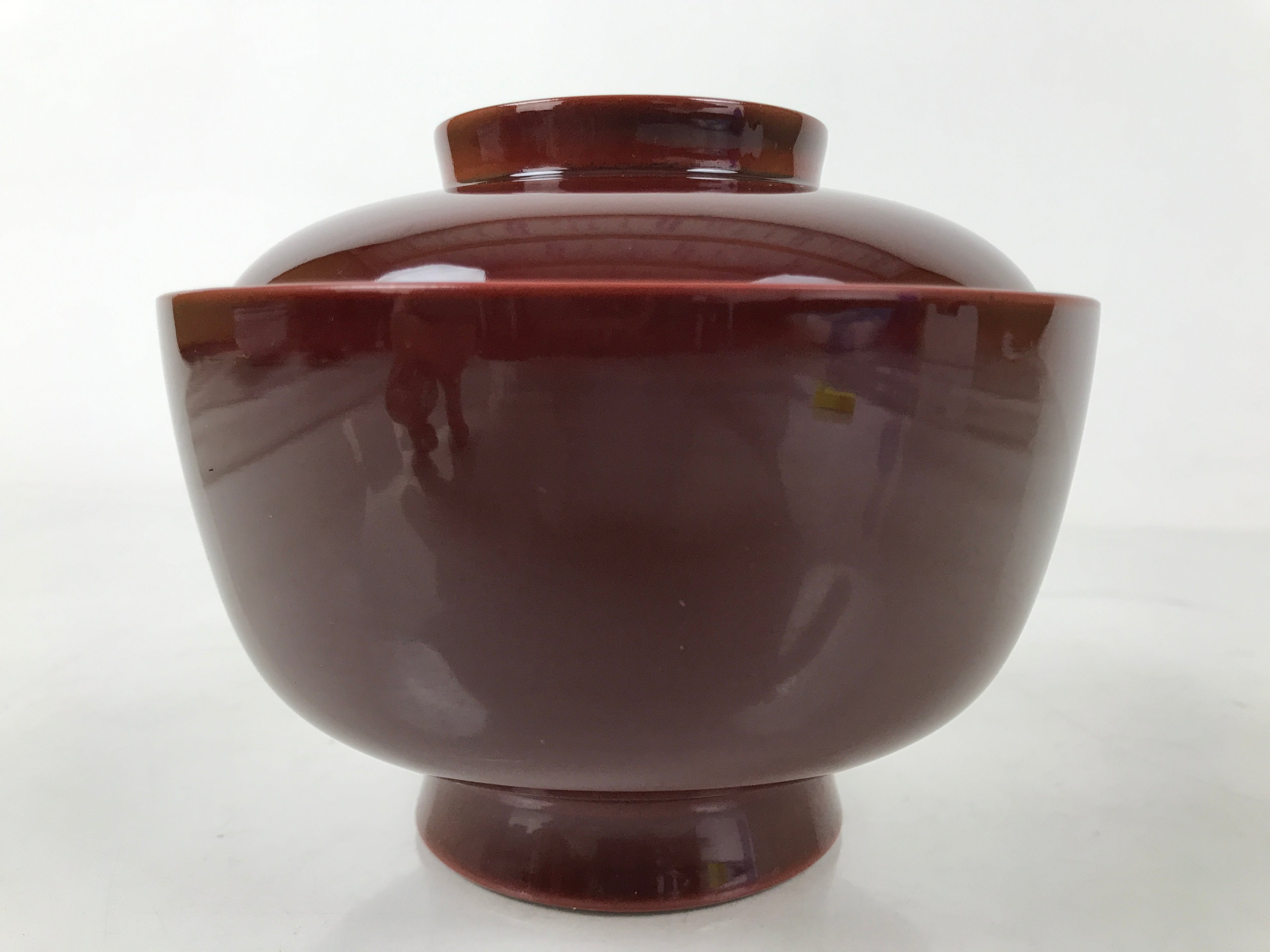 Japanese Lacquer Wood Lidded Rice Bowl Vtg Echizen-Nuri Round Brown Red LWB112