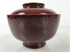 Japanese Lacquer Wood Lidded Rice Bowl Vtg Echizen-Nuri Round Brown Red LWB112