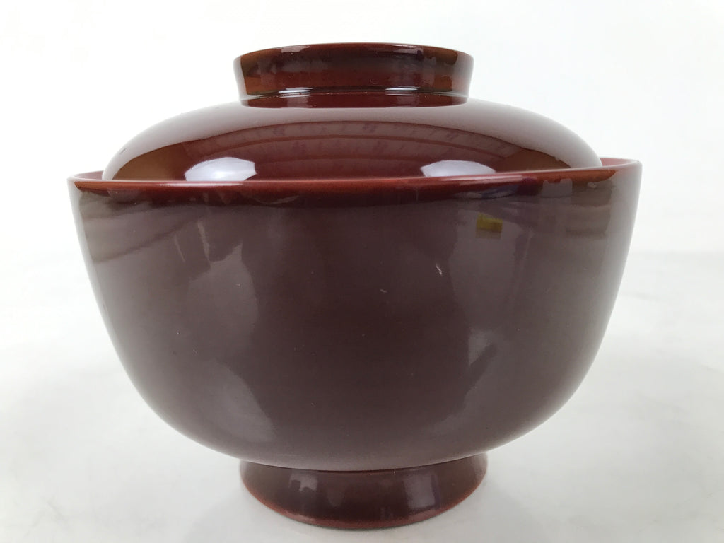 Japanese Lacquer Wood Lidded Rice Bowl Vtg Echizen-Nuri Round Brown Red LWB112
