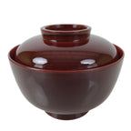 Japanese Lacquer Wood Lidded Rice Bowl Vtg Echizen-Nuri Round Brown Red LWB112