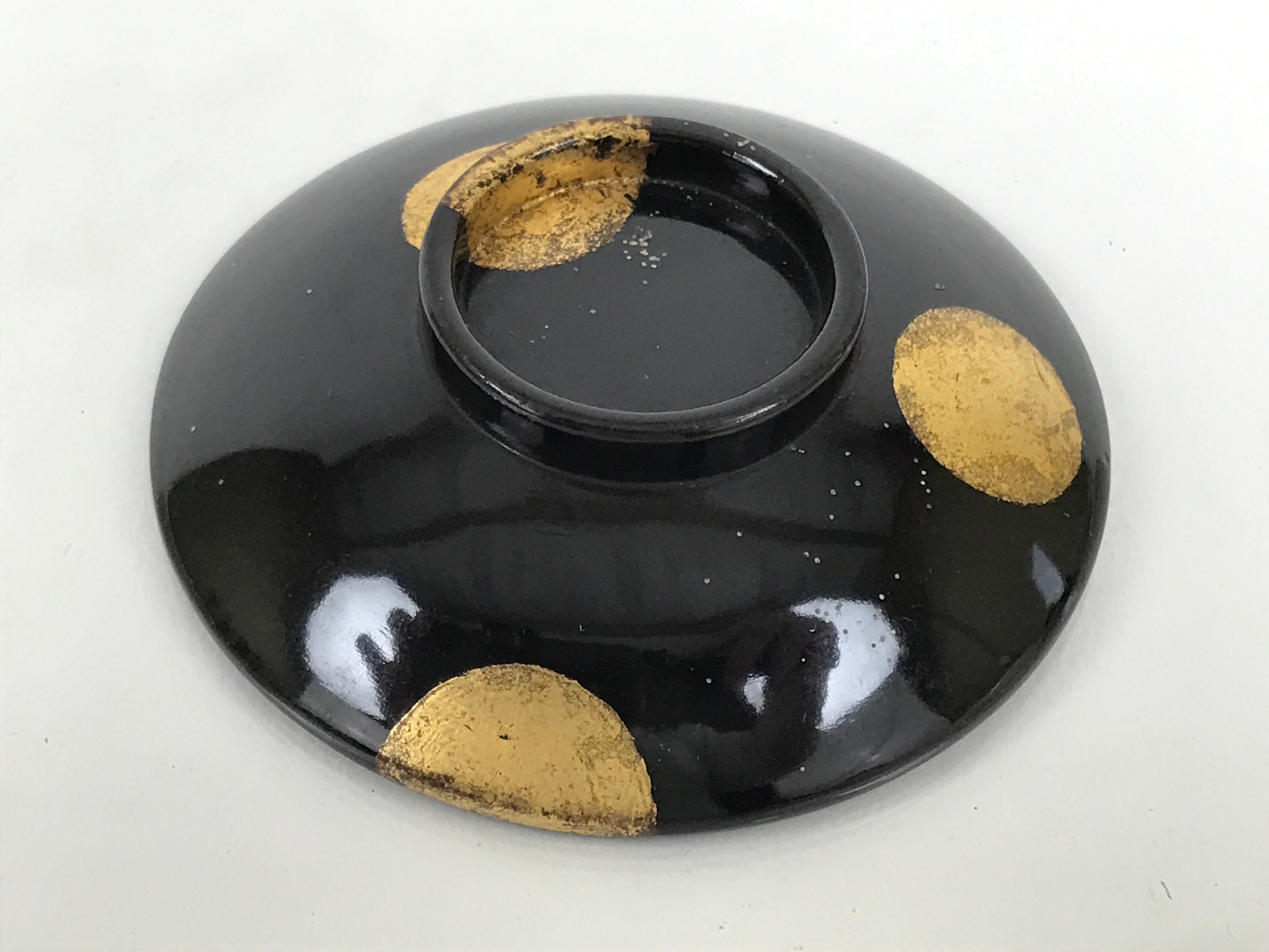 Japanese Lacquer Wood Lidded Small Kaiseki Bowl Makie Gold Dots Black Red L602