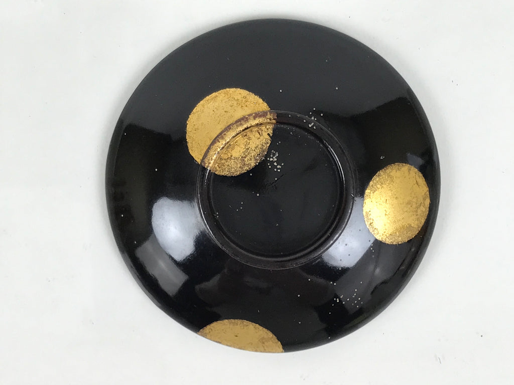 Japanese Lacquer Wood Lidded Small Kaiseki Bowl Makie Gold Dots Black Red L602