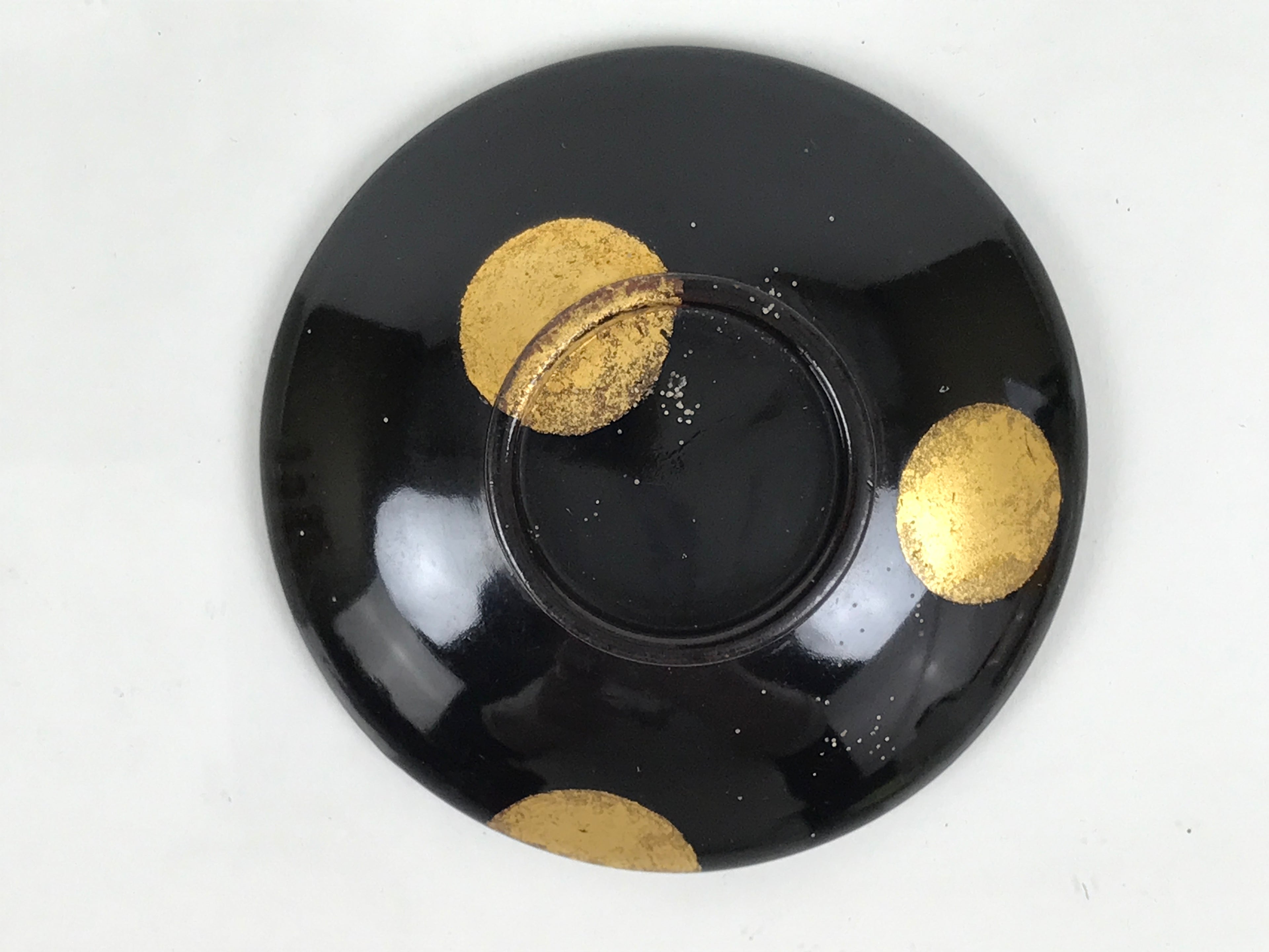 Japanese Lacquer Wood Lidded Small Kaiseki Bowl Makie Gold Dots Black Red L602