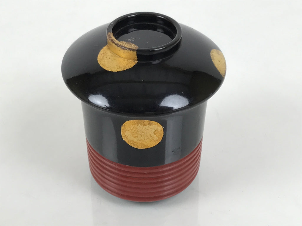 Japanese Lacquer Wood Lidded Small Kaiseki Bowl Makie Gold Dots Black Red L602