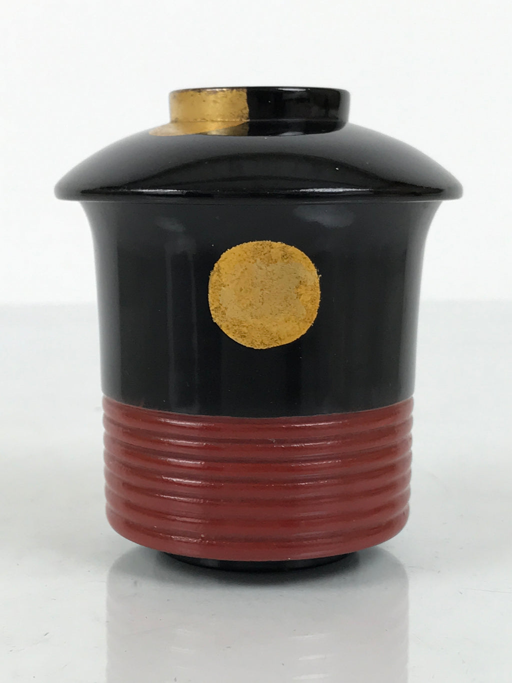 Japanese Lacquer Wood Lidded Small Kaiseki Bowl Makie Gold Dots Black Red L602