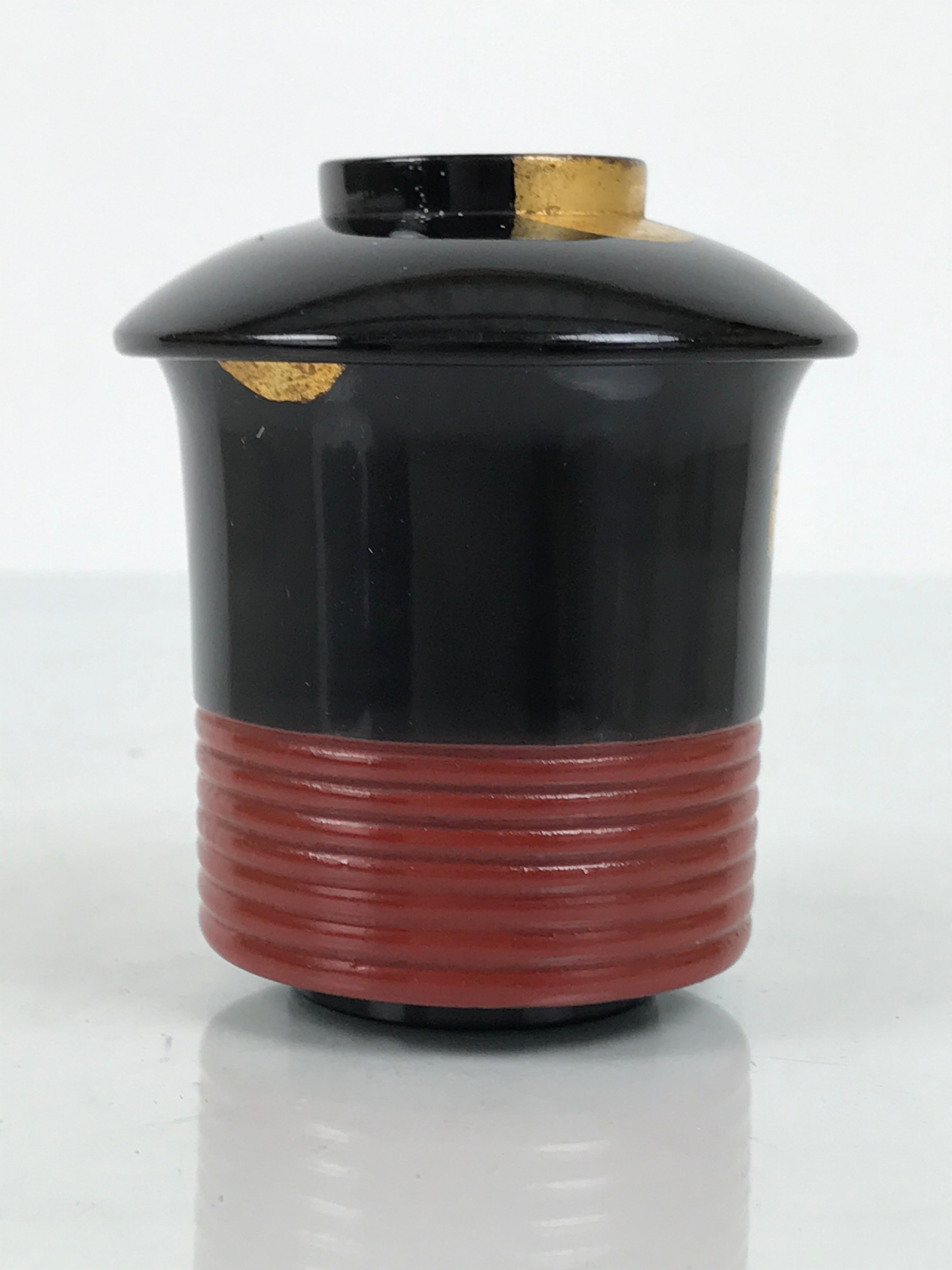 Japanese Lacquer Wood Lidded Small Kaiseki Bowl Makie Gold Dots Black Red L602