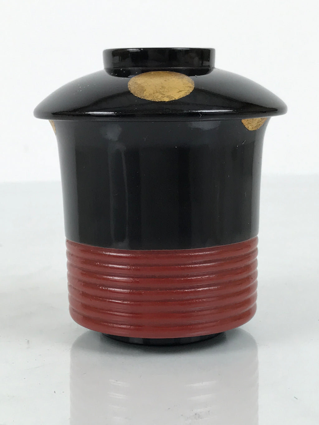 Japanese Lacquer Wood Lidded Small Kaiseki Bowl Makie Gold Dots Black Red L602