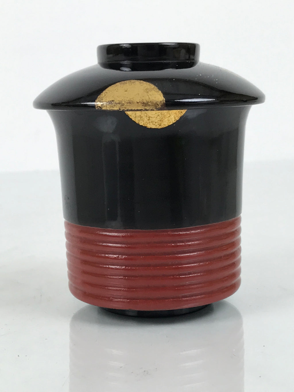 Japanese Lacquer Wood Lidded Small Kaiseki Bowl Makie Gold Dots Black Red L602