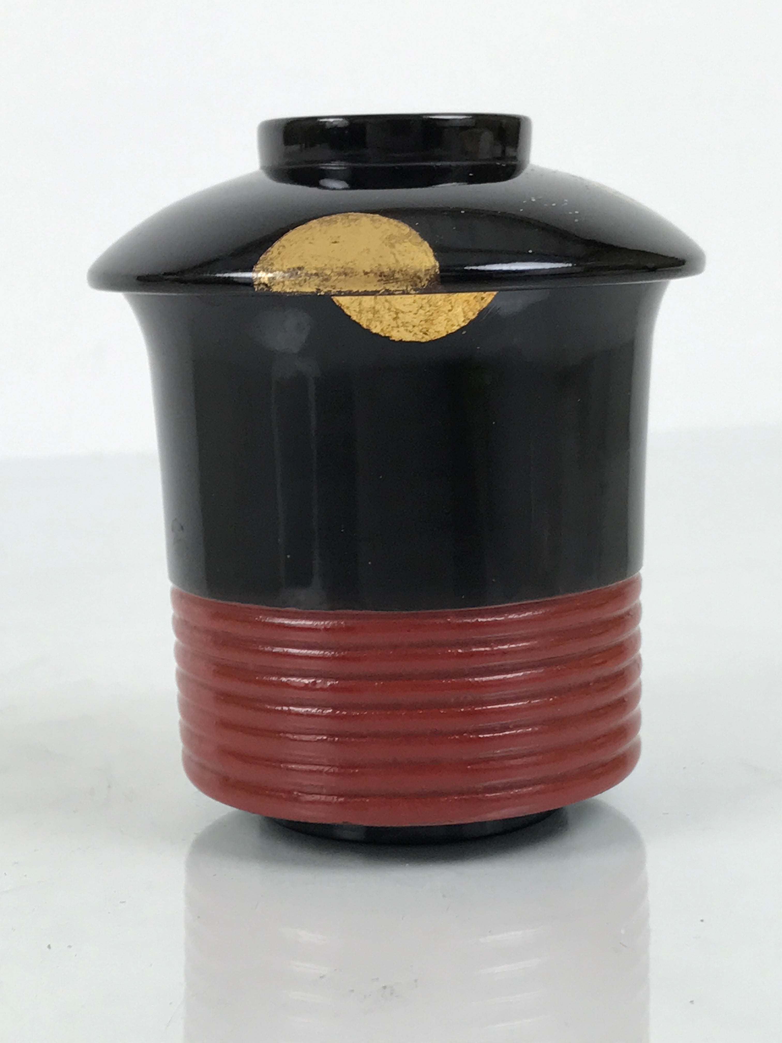 Japanese Lacquer Wood Lidded Small Kaiseki Bowl Makie Gold Dots Black Red L602