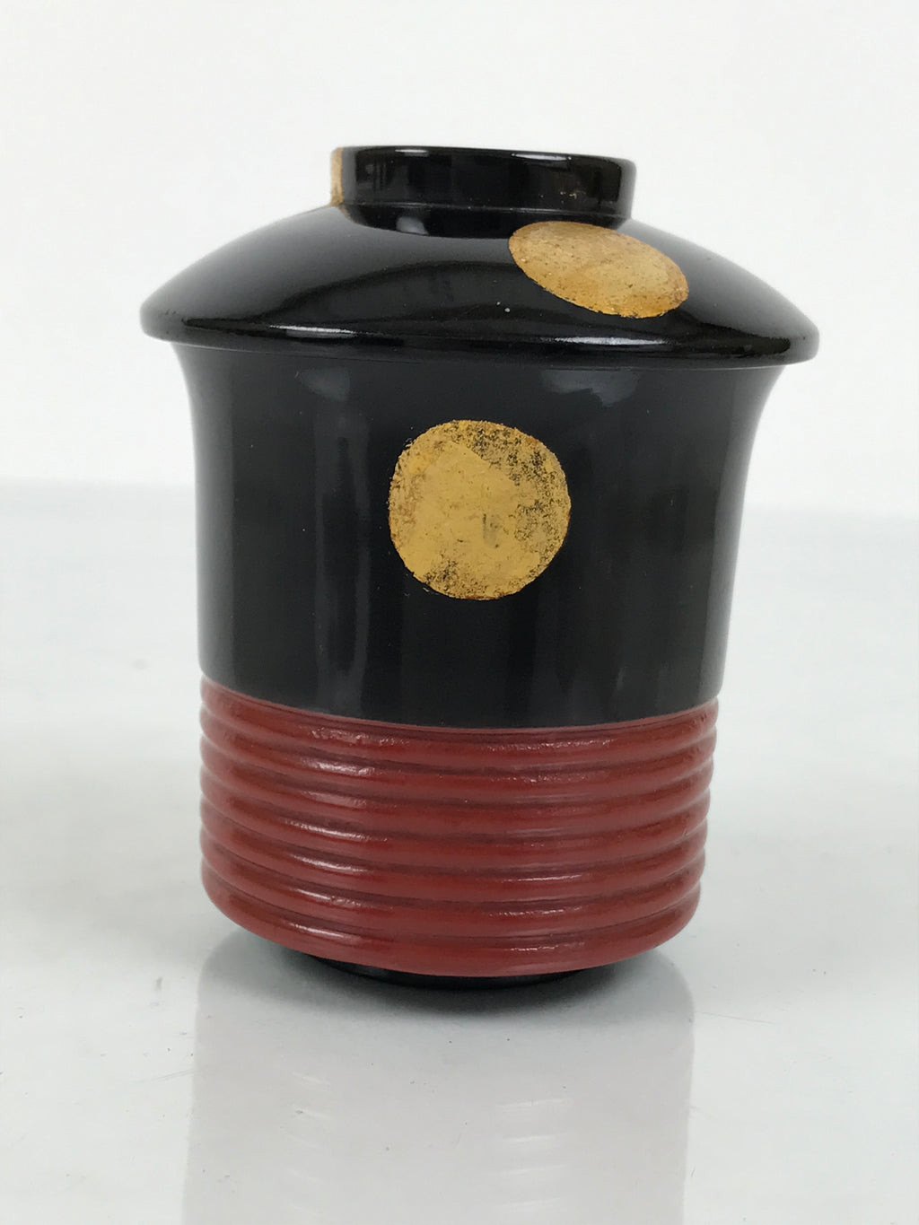 Japanese Lacquer Wood Lidded Small Kaiseki Bowl Makie Gold Dots Black Red L603