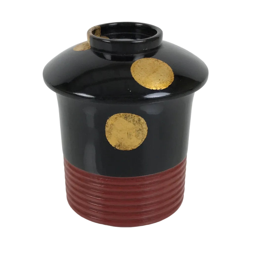 Japanese Lacquer Wood Lidded Small Kaiseki Bowl Makie Gold Dots Black Red L603
