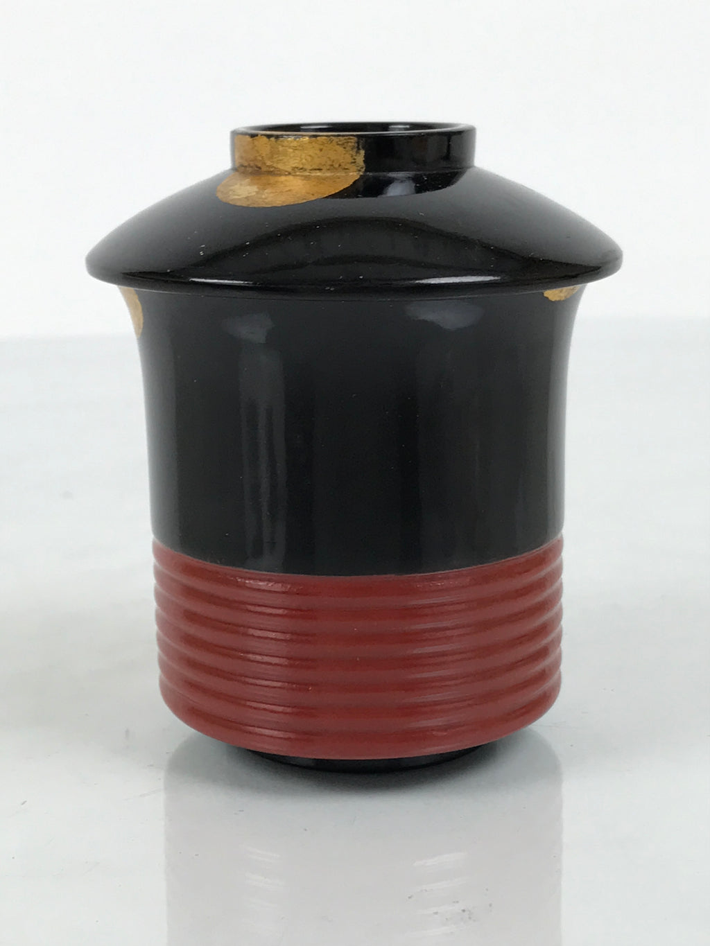 Japanese Lacquer Wood Lidded Small Kaiseki Bowl Makie Gold Dots Black Red L604