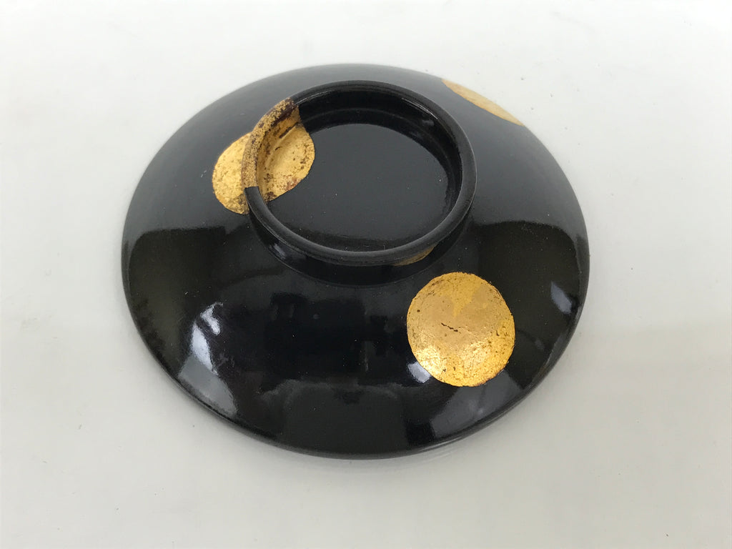 Japanese Lacquer Wood Lidded Small Kaiseki Bowl Makie Gold Dots Black Red L605