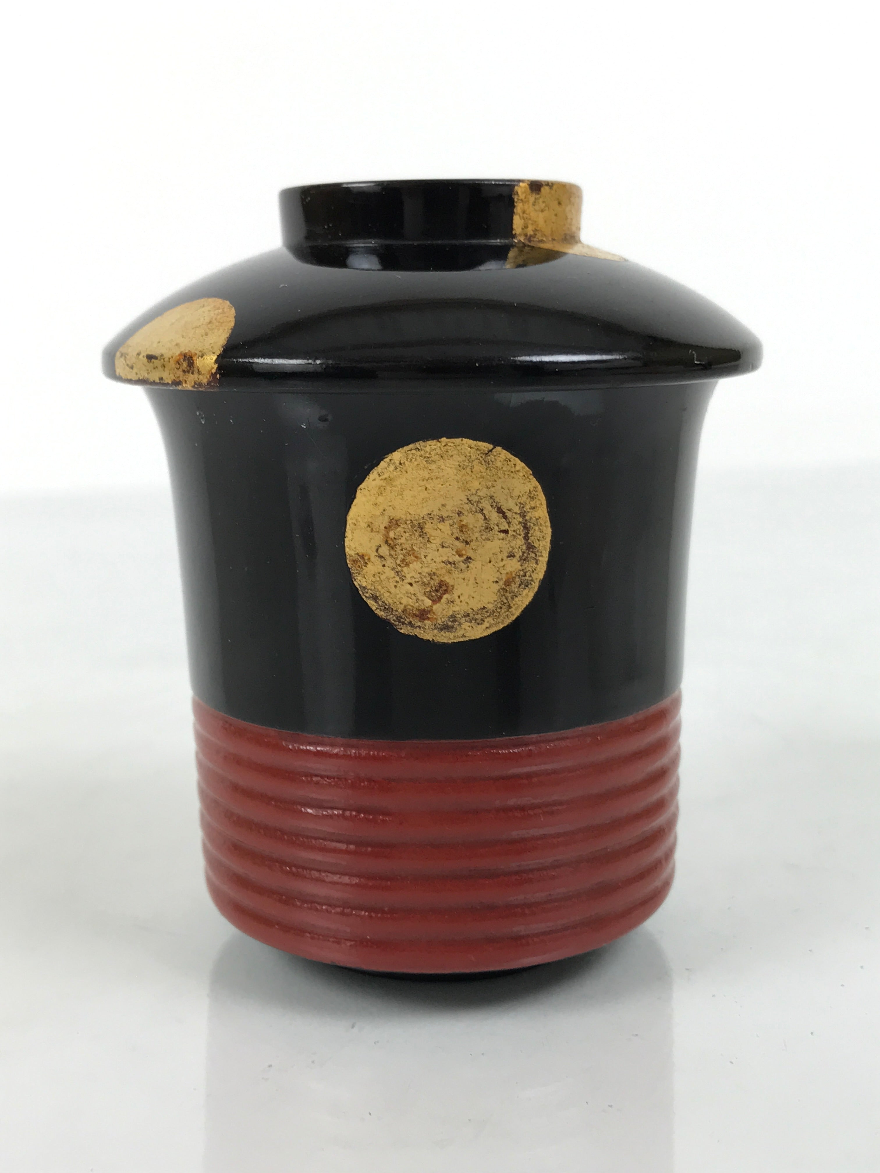 Japanese Lacquer Wood Lidded Small Kaiseki Bowl Makie Gold Dots Black Red L605