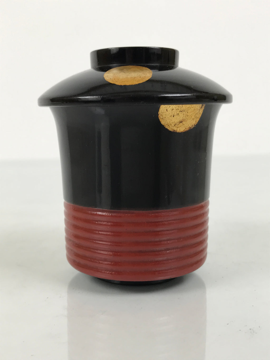 Japanese Lacquer Wood Lidded Small Kaiseki Bowl Makie Gold Dots Black Red L605