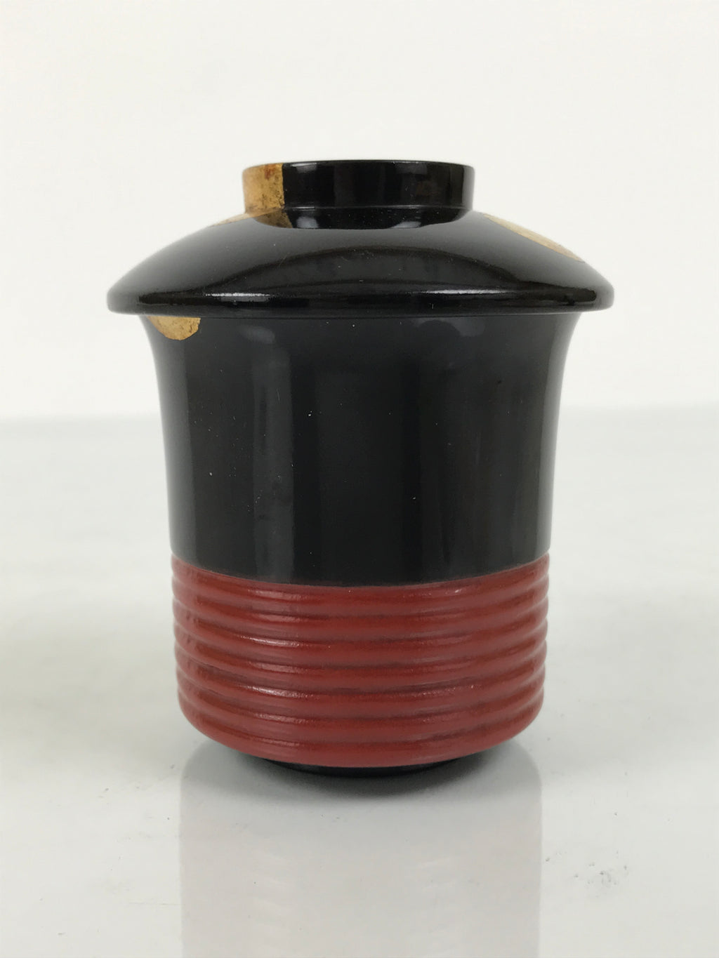 Japanese Lacquer Wood Lidded Small Kaiseki Bowl Makie Gold Dots Black Red L605