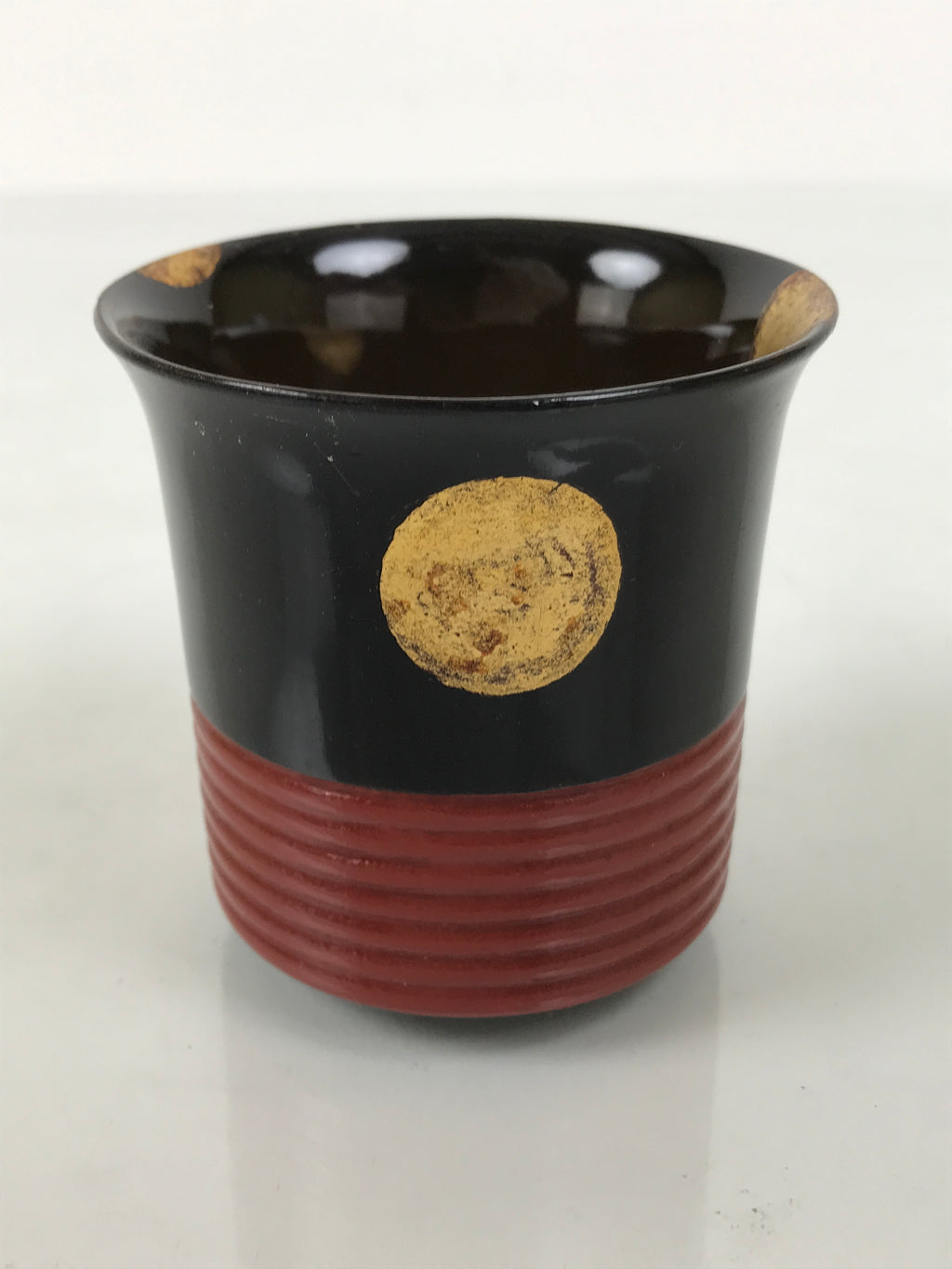 Japanese Lacquer Wood Lidded Small Kaiseki Bowl Makie Gold Dots Black Red L605