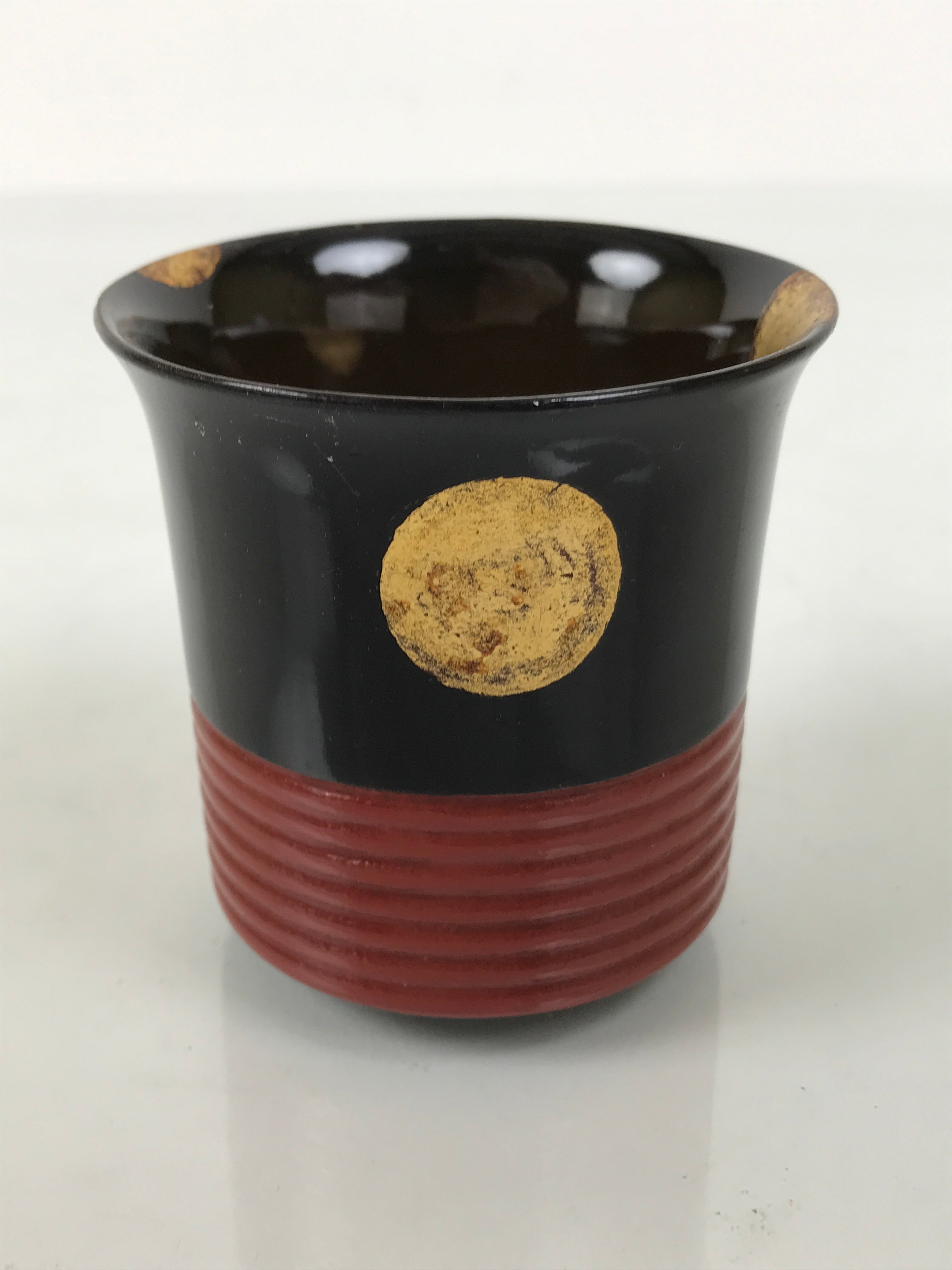 Japanese Lacquer Wood Lidded Small Kaiseki Bowl Makie Gold Dots Black Red L605