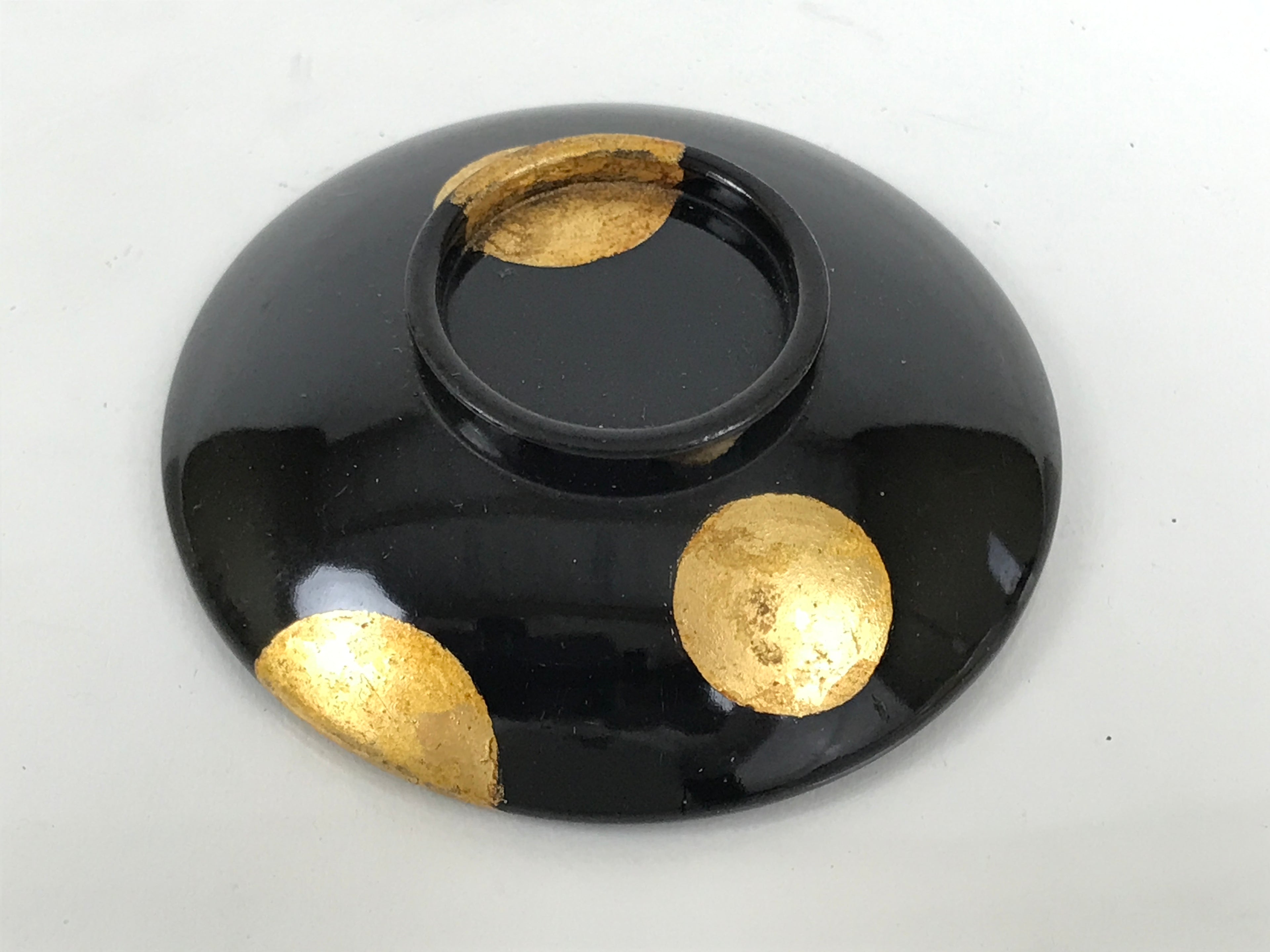 Japanese Lacquer Wood Lidded Small Kaiseki Bowl Makie Gold Dots Black Red L606