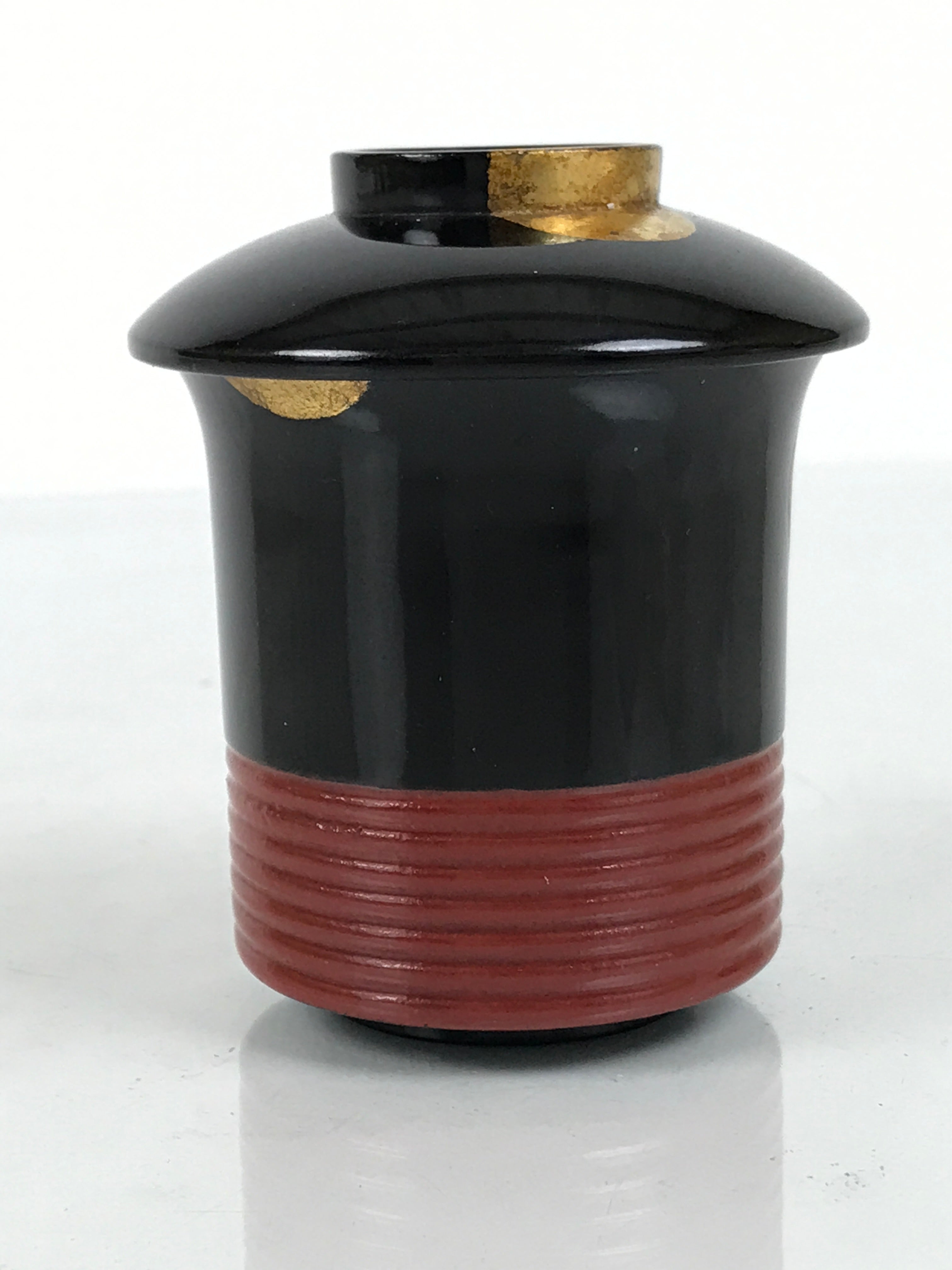 Japanese Lacquer Wood Lidded Small Kaiseki Bowl Makie Gold Dots Black Red L606