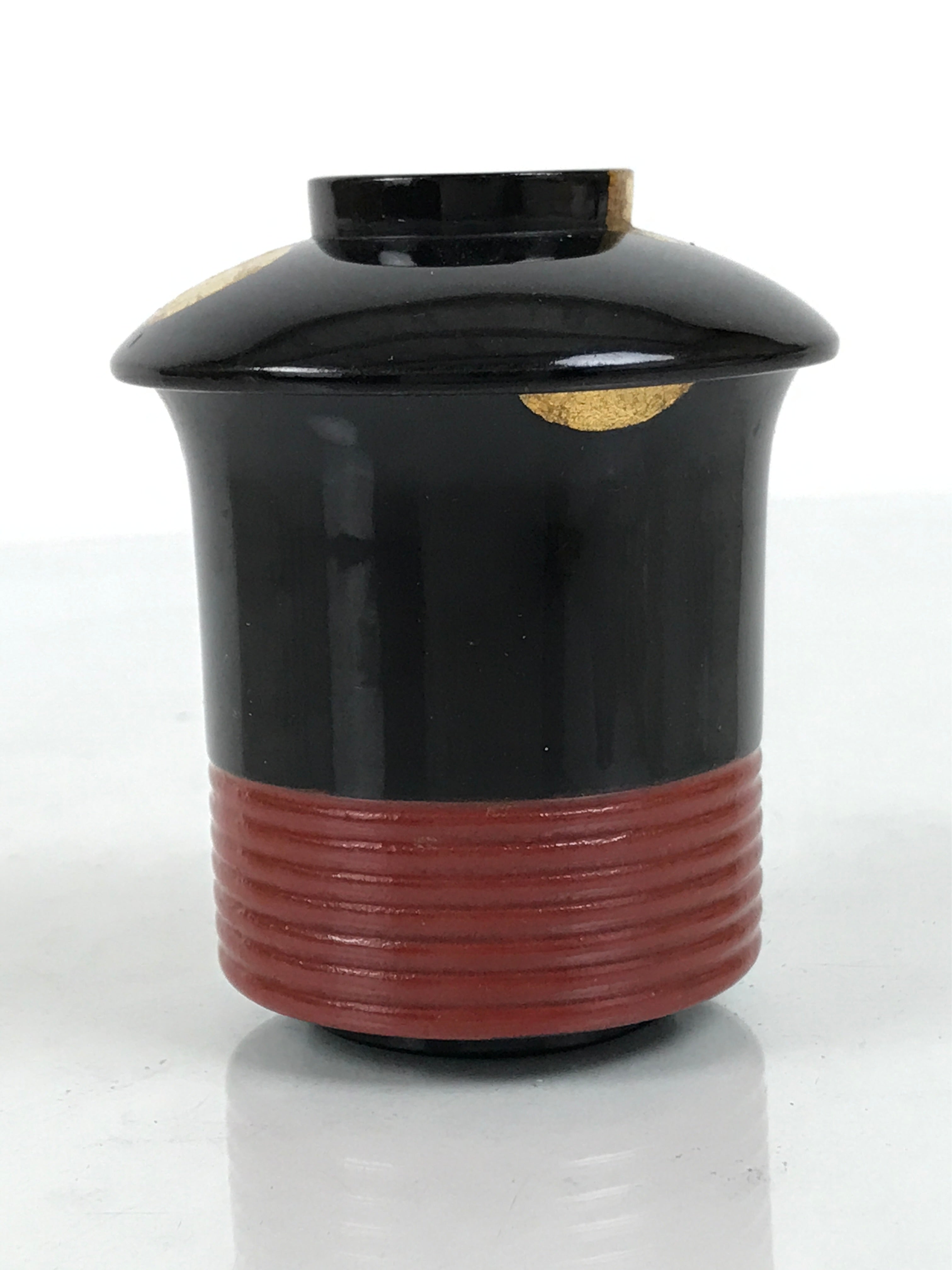 Japanese Lacquer Wood Lidded Small Kaiseki Bowl Makie Gold Dots Black Red L606