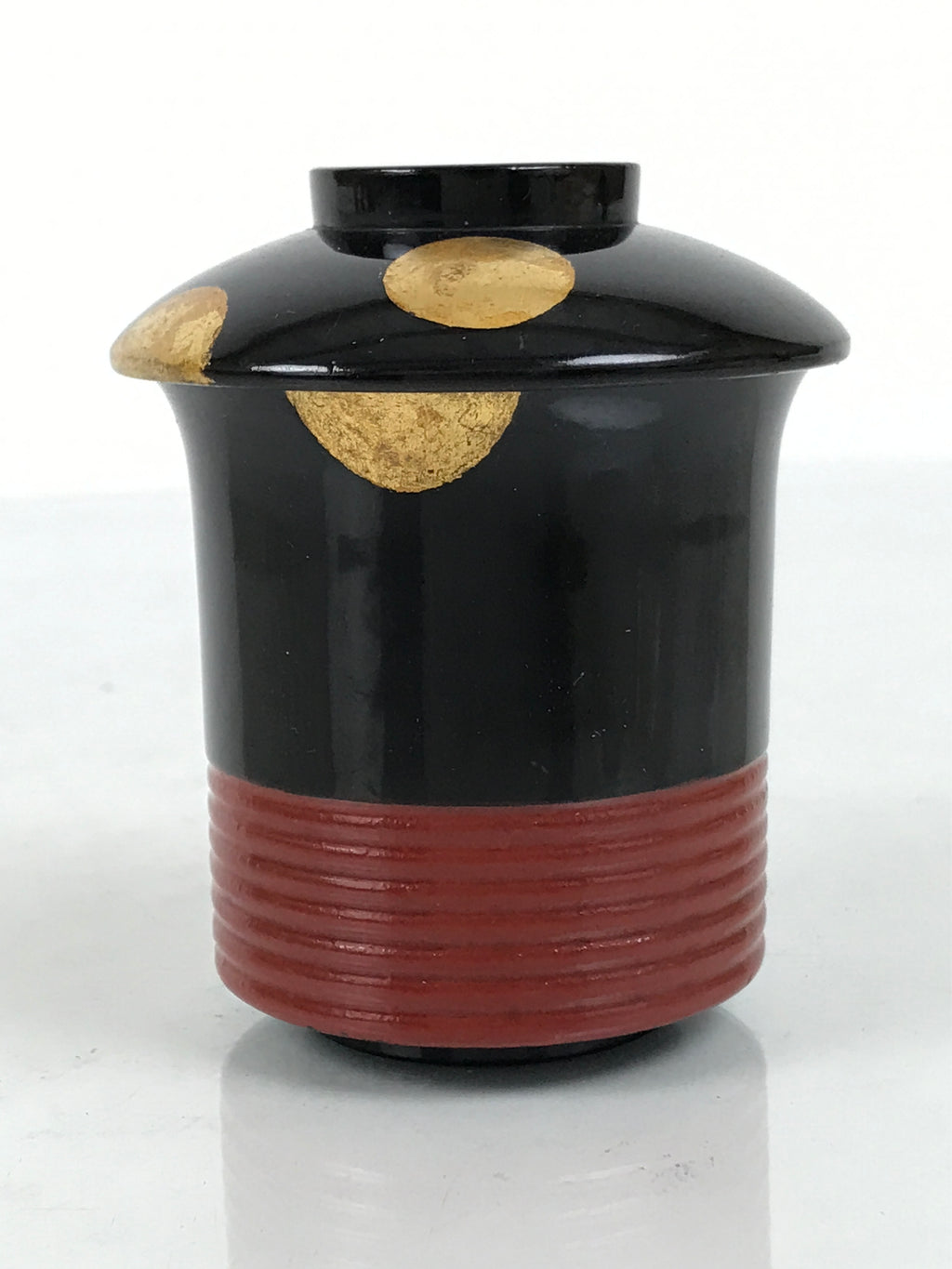 Japanese Lacquer Wood Lidded Small Kaiseki Bowl Makie Gold Dots Black Red L606